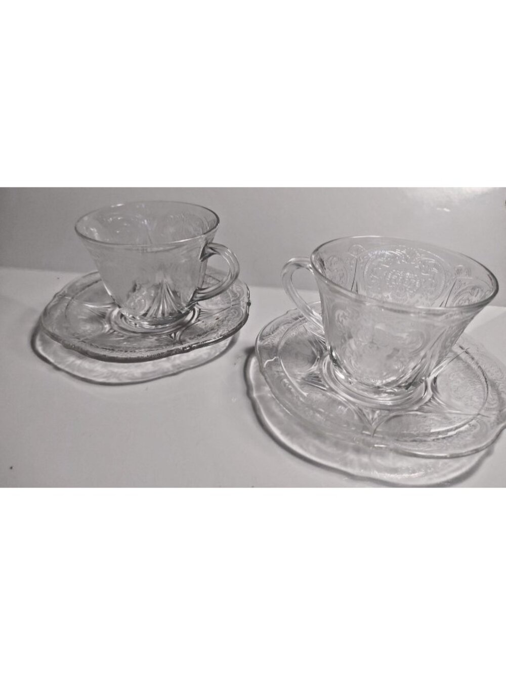 Vtg. Hazel Atlas Royal Lace Depression Glass Tea Cup &Saucers (set of 2)